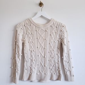 Peek Kids Cream Bobble Pompom Cable Knit Sweater